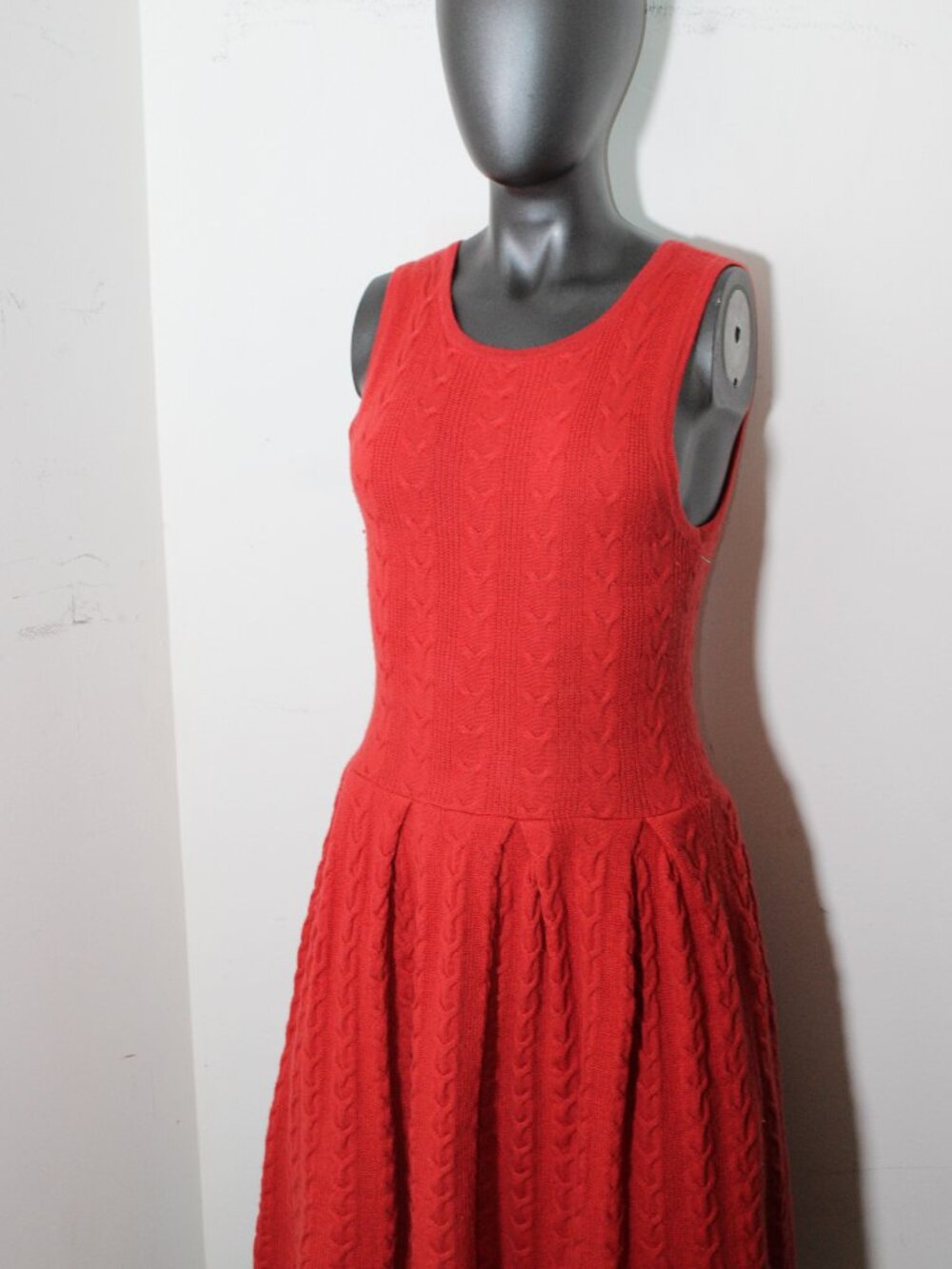 Anthropologie Far Away From Close Flared & Cabled Wool Sweater Dress Red S